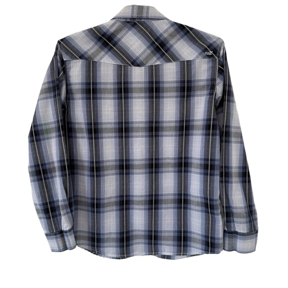 Coastal Shirt Mens Large Blue Black Plaid‎ Western Snap Button Chest Pockets - Picture 2 of 4
